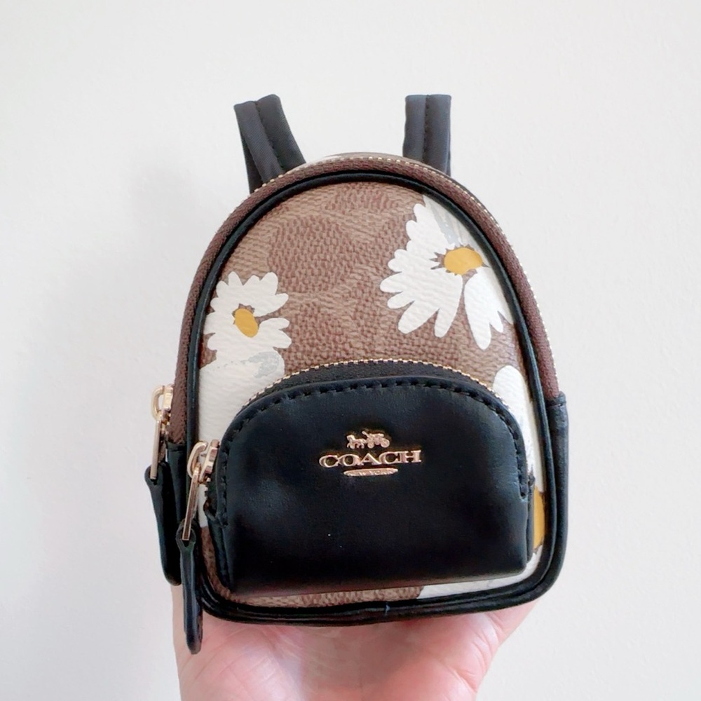 NWT COACH Mini Backpack Bag Charm Floral Print Signature Canvas CZ602
